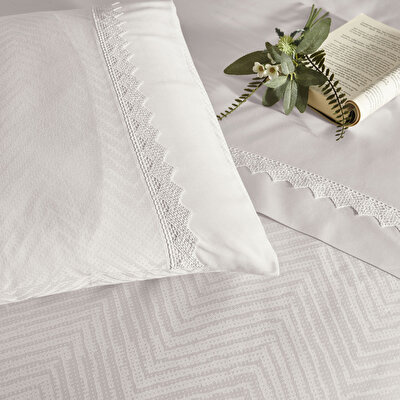 Taç Sambre Jakar Çift Kişilik Nevresim Takımı Ekru