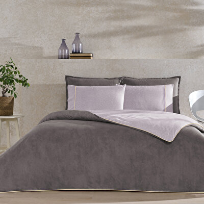 Taç Riven Biyeli Çift Kişilik Nevresim Takımı Gri