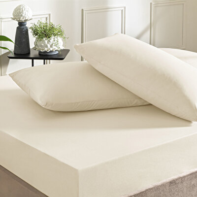 Taç Ranforce Lastikli Çift Kişilik Çarşaf Set Ekru