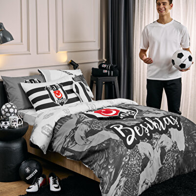 Taç Lisanslı Beşiktaş Kartal Tek Kişilik Pamuk Nevresim Takımı