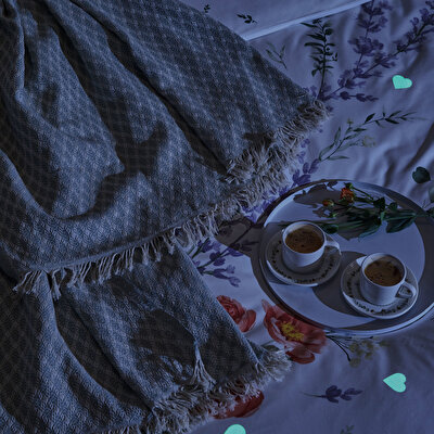 Taç Sunshine Ranforce Çift Kişilik Throwlu Nevresim Seti Yeşil-2'li Fincan Hediye