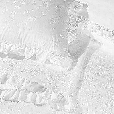 Taç Octavia Yatak Örtülü Çift Kişilik Nevresim Seti Beyaz