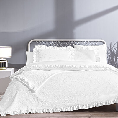 Taç Octavia Yatak Örtülü Çift Kişilik Nevresim Seti Beyaz