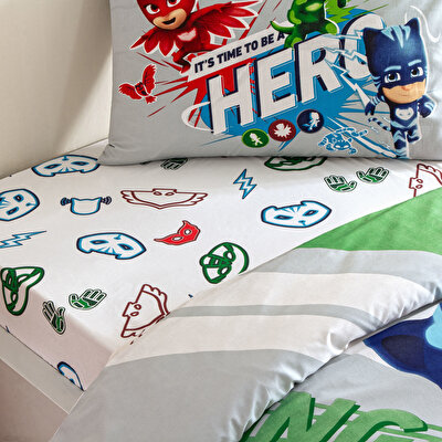 Taç Lisanslı Pj Masks Super Team Pamuk Tek Kişilik Nevresim Takımı