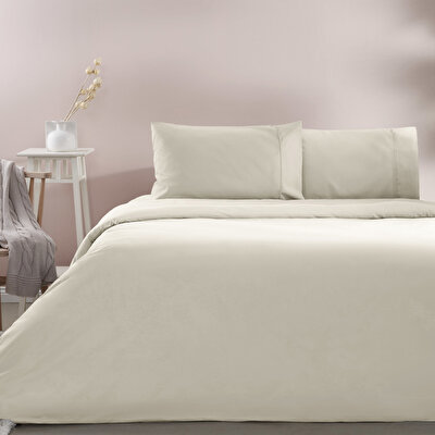 Taç Ranforce Basic Queen Size Nevresim Takımı Ekru