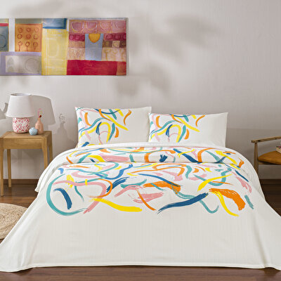 Taç Baskılı Zest Çift Kişilik Pike Takımı Turuncu