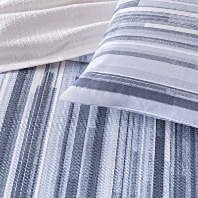 Taç Baskılı Grid Tek Kişilik Pike Takımı Mavi