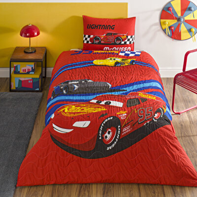 Taç Lisanslı Disney Cars Race Track Tek Kişilik Pamuk Complete Set