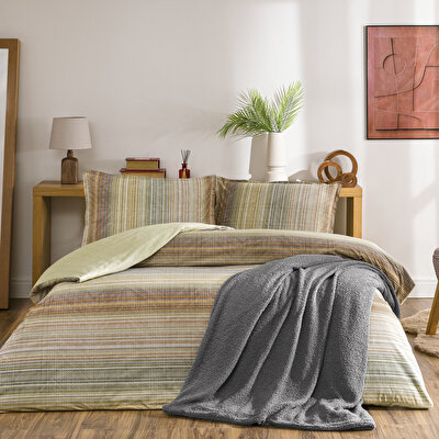 Taç Rodion Ranforce Çift Kişilik Battaniyeli Kış Seti Taba