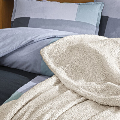 Taç Larive Ranforce Tek Kişilik Battaniyeli Kış Seti Mavi