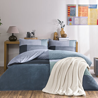 Taç Larive Ranforce Tek Kişilik Battaniyeli Kış Seti Mavi