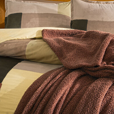 Taç Larive Ranforce Çift Kişilik Battaniyeli Kış Seti Kiremit