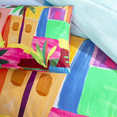 Taç Lyona Ranforce Tek Kişilik Nevresim Takımı Mavi