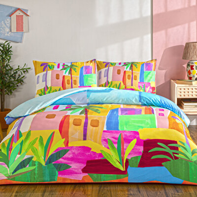 Taç Lyona Ranforce Tek Kişilik Nevresim Takımı Mavi