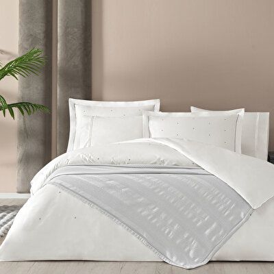 Taç Rebecca Yatak Örtülü Çift Kişilik Nevresim Seti Gri