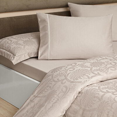 Taç Odette Yatak Örtülü Çift Kişilik Nevresim Seti Pudra