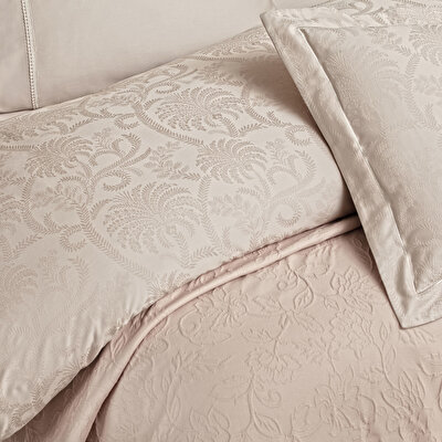 Taç Odette Yatak Örtülü Çift Kişilik Nevresim Seti Pudra