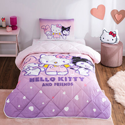 Taç Lisanslı Hello Kitty & Friends Tek Kişilik Pamuk Yorgan Seti