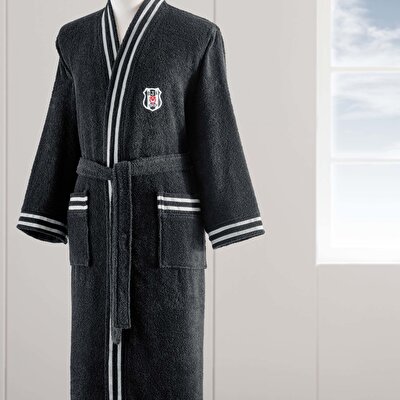 Taç Lisanslı Beşiktaş Siyah Beyaz Pamuk S Yetişkin Bornoz Siyah