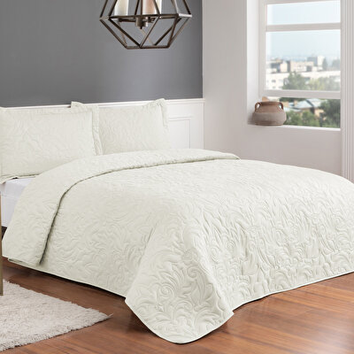 Taç Gala Çift Kişilik Yatak Örtüsü Seti Ekru