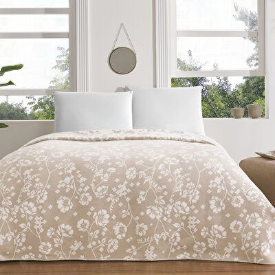 Taç Polly Pamuk Tek Kişilik Battaniye Bej