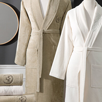 Taç Charlotte Pamuk Aile Bornoz Seti Ekru Camel