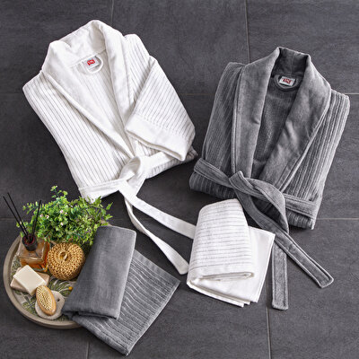 Taç Ritmo Pamuk L/XL Bornoz Set Beyaz