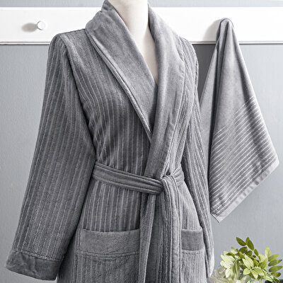 Taç Ritmo Pamuk L/XL Bornoz Set Antrasit