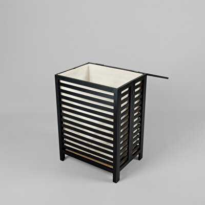 Linens Wooden Ahşap 45X33X60 cm Çamaşır Sepeti Siyah