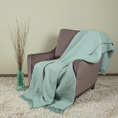 Taç Butik İskandinav Pamuklu Tek Kişilik Battaniye Mint