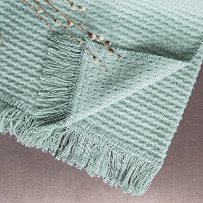 Taç Butik İskandinav Pamuklu Tek Kişilik Battaniye Mint