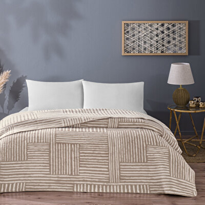 Taç Gable Pamuk Tek Kişilik Battaniye Bej