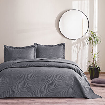 Taç Harlow Tek Kişilik Yatak Örtüsü Takımı Antrasit