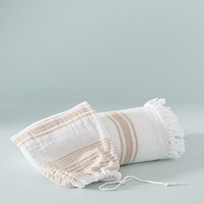 Taç Butik Pamuk Göcek Keseli Peştamal Taba