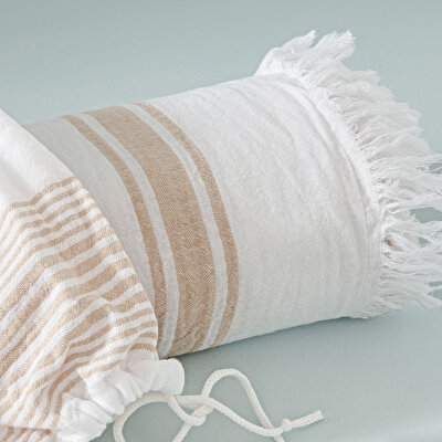 Taç Butik Pamuk Göcek Keseli Peştamal Taba