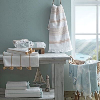 Taç Butik Pamuk Göcek Keseli Peştamal Taba