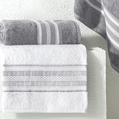 Taç Rope Pure Cotton Pamuk Hamam Seti Beyaz Antrasit