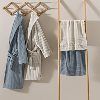 Taç Ritmo Pamuk Bornoz Seti Mavi M