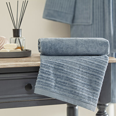 Taç Ritmo Pamuk Bornoz Seti Mavi M