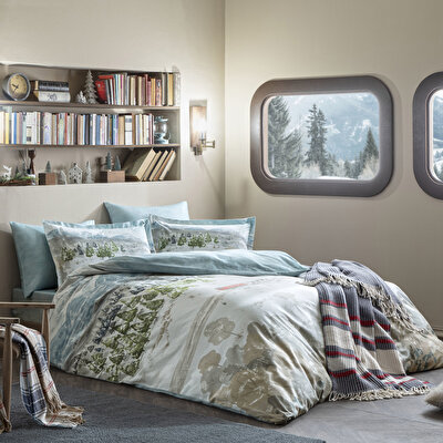 Taç Butik Doğu Ekspresi Pamuklu Çift Kişilik Battaniye Mavi