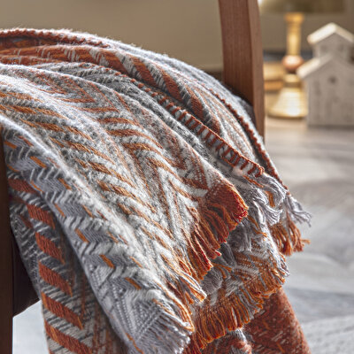 Taç Butik Brüj Pamuklu Tek Kişilik Battaniye Turuncu