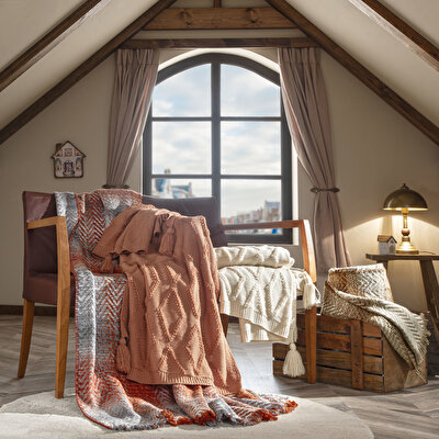 Taç Butik Brüj Pamuklu Tek Kişilik Battaniye Turuncu