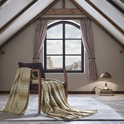 Taç Butik Brüj Pamuklu Çift Kişilik Battaniye Bej