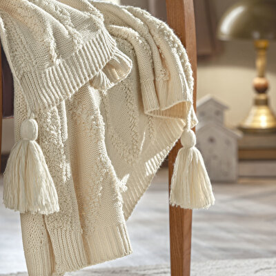 Taç Butik Brüj Akrilik Throw Ekru
