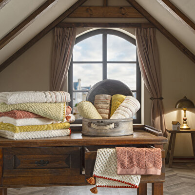 Taç Butik Brüj Pamuk Banyo Havlusu Hardal 70x140